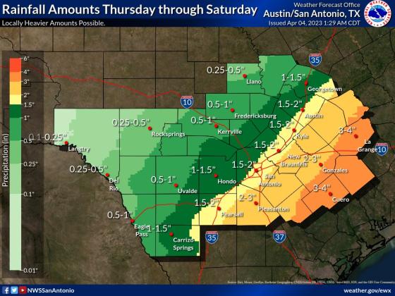 Bastrop County is forecast to have 2-3 inches of rain from Thursday through Saturday, April 6-8. Twitter/ NWS Austin/San Antonio