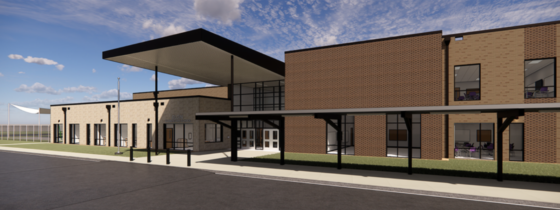 The design of Harvest Ridge Elementary School's front is seen here.  Courtesy graphic