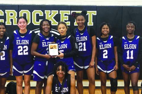 The Elgin High School girls varsity basketball team proudly poses after placing second at the Crockett High School tournament in Austin. Photo courtesy of Elgin ISD