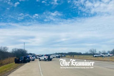 The pursuit of a potential Bastrop County murder suspect ended with a crash in Navasota. Courtesy photo / Navasota Examiner