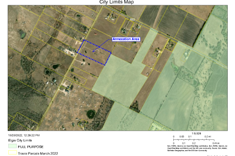 This map indicates where Elgin may annex 10 acres of land. A public hearing on the annexation is Nov. 15.   Graphic by Elgin municipal government