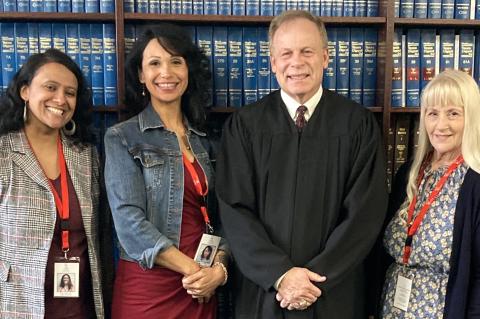 New CASA volunteers, Kanchana Iyer, Rebecca Diaz and Tammy Harris, with Judge Benton Eskew. Photo Courtesy Rita Coduto 