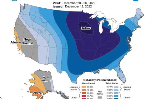 Here was the National Weather Service’s forecast for cool weather in the U.S. as of Monday, Dec. 12.   Twitter/NWS Austin/San Antonio