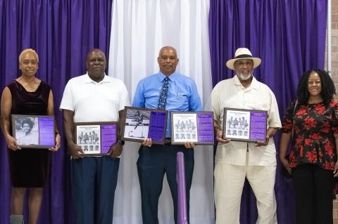 The Elgin Athletic Hall of Honor inducted its Class of 2023 as Pamela Fowler, Shifton Baker, Charles Perkins and Edwin Price all attended the ceremony. Weldon Vincent was represented by his daughters Danielle Collins and Ester Vincent. Photo courtesy of Jens Anderson