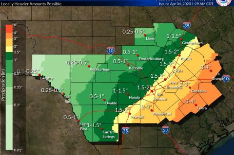 Bastrop County is forecast to have 2-3 inches of rain from Thursday through Saturday, April 6-8. Twitter/ NWS Austin/San Antonio