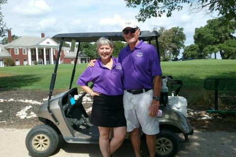 Mimi Klemm and Johnny Klemm happily pose together as volunteers during the second annual Relay For Life of Elgin Golf Tournament. Photo courtesy of Ruth Hyatt