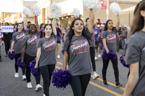 Elgin high school’s Purple Diamonds bringing their energy to Wednesday’s pep rally. Photo by Erin Anderson
