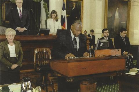 Bishop George Sampleton speaking during the 85th Texas Legislature. Photo courtesy of George Sampleton