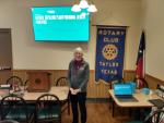 Joan Bohls, a board member and past president of the Rotary’s E-Club Central Texas chapter, was a featured speaker at the regular meeting of the Rotary Club of Taylor Dec. 29.  Both chapters are partnering to fund an oxygen regeneration plant in Liberia. Courtesy photo by the Rev. George Qualley