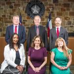 The Bastrop City Council will have at least one new face in May. Currently council members are, above, from left, Jimmy Crouch, Kevin Plunkett and John Kirkland; and bottom, from left, Cheryl Lee, Mayor Connie Schroeder and Mayor Pro-Tem Drusilla Rogers. Courtesy photo