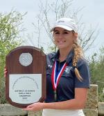 Bastrop High School varsity standout girls golfer Carly Sherman adds some hardware to her trophy case with a plaque after advancing to the state championship in regionals. Photos courtesy of the Bastrop ISD Facebook page