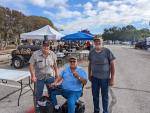 David Fenske (center)= alongside Tommy McCullough, one of the original cookers, and Ed Kylberg tour the pits of the Hogeye Festival’s cook-off in Elgin Oct. 22.   Photo by Sue Brashar