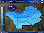 Here’s what Friday’s lows in south central Texas were forecast as of Monday, Dec. 19. Courtesy graphic / National Weather Service
